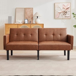 Futon Sofa Bed, Compact Loveseat, Modern Mid-Century Sleeper Sofa, Convertible Couch, Living Room Couches - 1 of 4