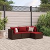 vidaXL 4 Piece Patio Lounge Set with Cushions - Brown Poly Rattan, Outdoor Garden Sofa, Modular Design, Weather-Resistant, Adjustable Feet - 2 of 4