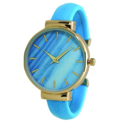Olivia Pratt Gold-Accented Leather Bangle Fashion Watch With Gradient Face