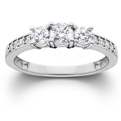 Pompeii3 1 Ct Three Stone Diamond Engagement Ring 14K White Gold - Size 5