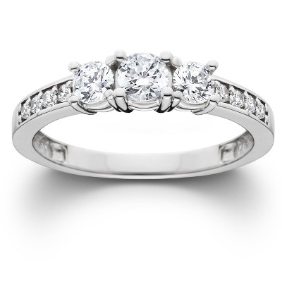Pompeii3 1Ct Diamond Lab Created 3-Stone Engagement Ring White Yellow Rose Gold or Platinum
