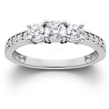 Pompeii3 1Ct Diamond EX3 Lab Created Three Stone Engagement Ring 10k White Gold