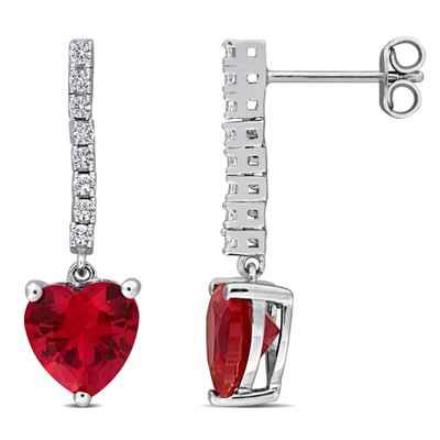 EVERLY JEWELRY | Sterling Silver 6 CT TGW Created Ruby and Created White Sapphire Heart Drop Earrings