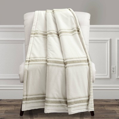 Neutral Cotton Reversible Striped Throw Blanket 60" x 50"