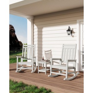 High Back Rocking Chair Set of 2 with Side Table - HDPE Poly Lumber, 380lb Capacity & Weather-Resistant for Patio, Porch - 1 of 4