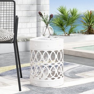 CAVINAS Outdoor Cast Iron Cylinder Patio End Table, Metal end Table Accent Table for Outdoor and Indoor Use, White - 1 of 4