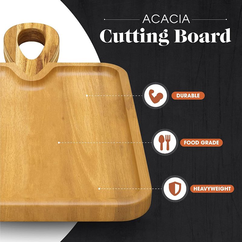 American Atelier Acacia Wood Cutting Board with Handle, Large Chopping Board, Wooden Serving Tray for Cheese, Meats, Charcuterie Board, 2 of 8