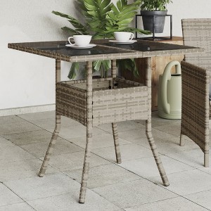 vidaXL Garden Table Grey PE Rattan, powder-coated steel, tempered glass - 1 of 4