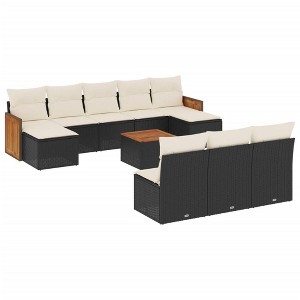 vidaXL 11 Piece Patio Sofa Set with Cushions Black Poly Rattan - Black and Cream With Table - 1 of 4