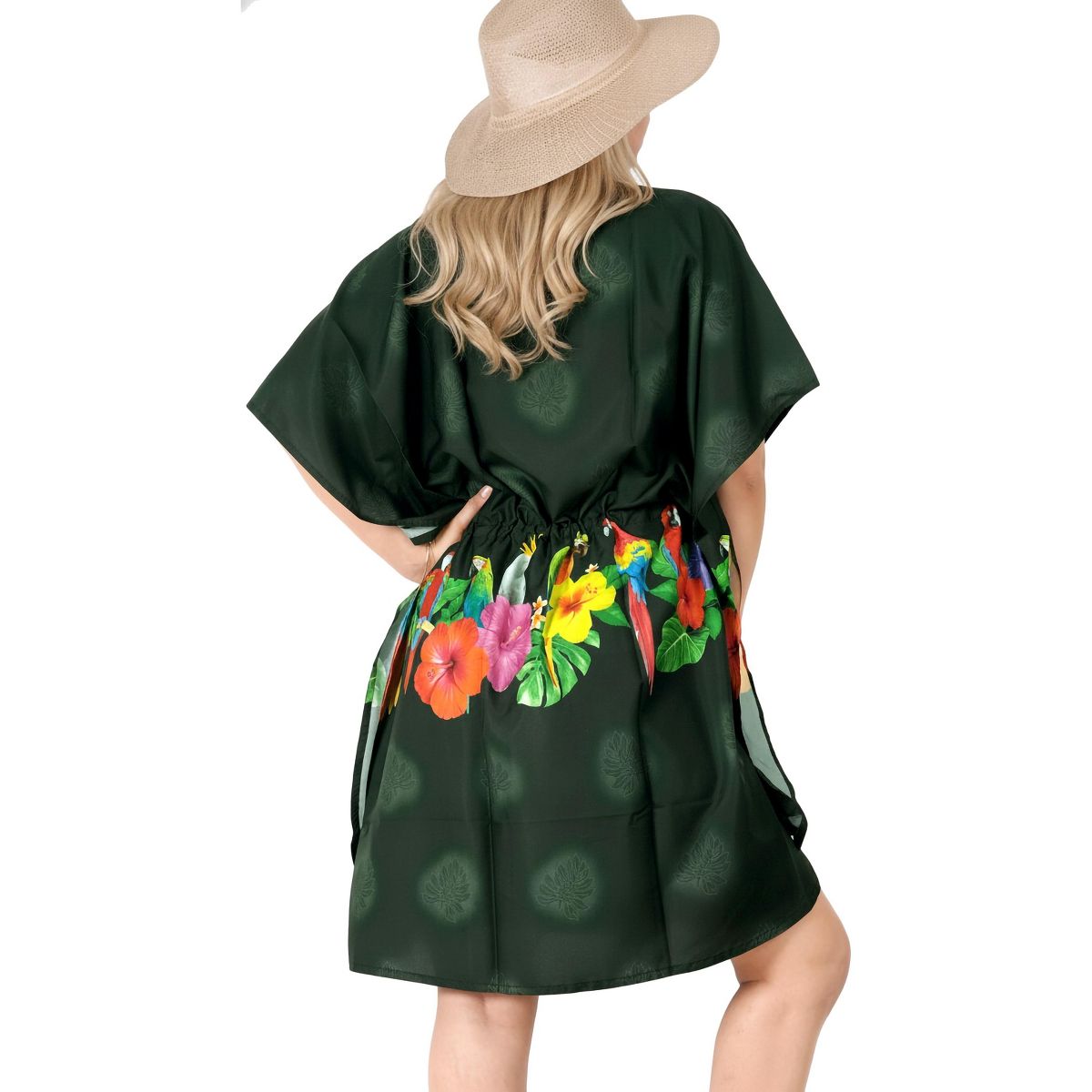 LA LEELA Summer Rayon Blend Women Vacation Caftan Dress Holiday Resortwear Cruise Pregnancy Wear Comfortable Lounge Style 2X-3X Black Floral - thumbnail 2