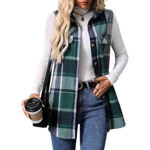 Coolmee Plaid Vest for Womens Casual Sleeveless Flannel Jacket Lapel Button Down Shirt with Pockets - 1 of 4