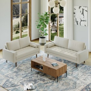 Luige 2 Piece Mid-Century Modern Square Arm Faux Leather Sofa and Loveseat Set - Tree City - 1 of 4