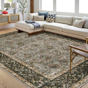 Vintage Area Rugs Floral Printed Indoor Mat Non-Slip Backing Throw Rugs Washable Low Pile Accent Carpet for Bedroom - 1 of 4