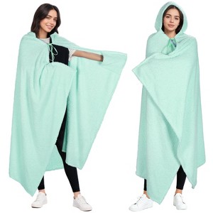Catalonia Women Hooded Wearable Blanket Cape Cardigan Cloak Wrap Shawls Snuggy Fuzzy Fleece Cape with Hand Pockets, Woman Cozy Gift Plush Throw Wrap - 1 of 4