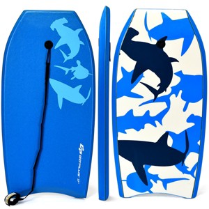 Costway 41''/37''/33''  Lightweight Super Bodyboard Surfing W/Leash EPS Core Boarding Blue Shark - 1 of 4