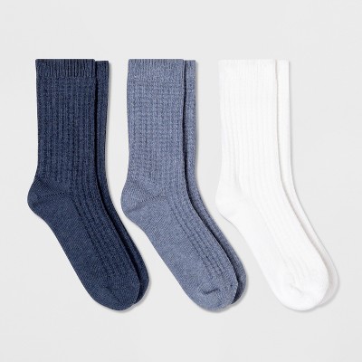 Women's Waffle 3pk Crew Socks - Universal Thread™ Blue/white 4-10 : Target