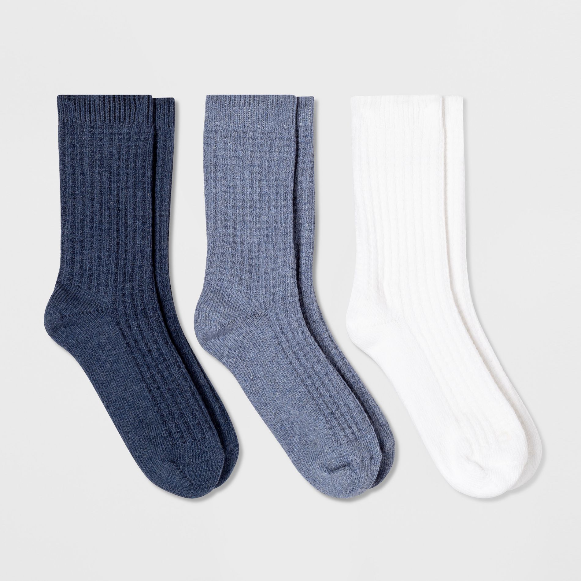 Women's Waffle 3pk Crew Socks - Universal Thread™ Blue/White 4-10: Lightweight Knit, Solid Pattern