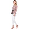 INSPIRE CHIC Women's Semi-Sheer Elegant Tie Waist Long Sleeve Floral Lace Peplum Blouses - 4 of 4