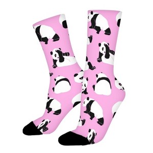 Panda Bear On Pink Women Printed Crew Socks Funny Funky Socks Soft Polyester Novelty Gifts for Artists Men - 1 of 1
