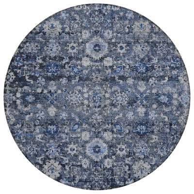 Navy Blue And Sky Blue Oriental Washable Indoor Outdoor Area Rug