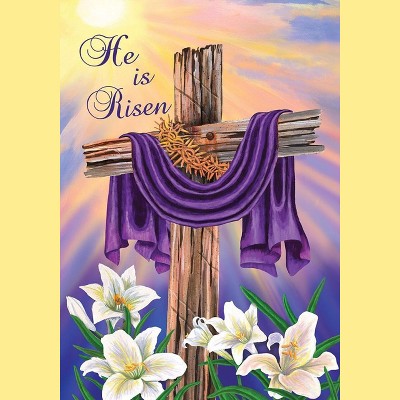 He is Risen Purple and White Polyester Garden Flag
