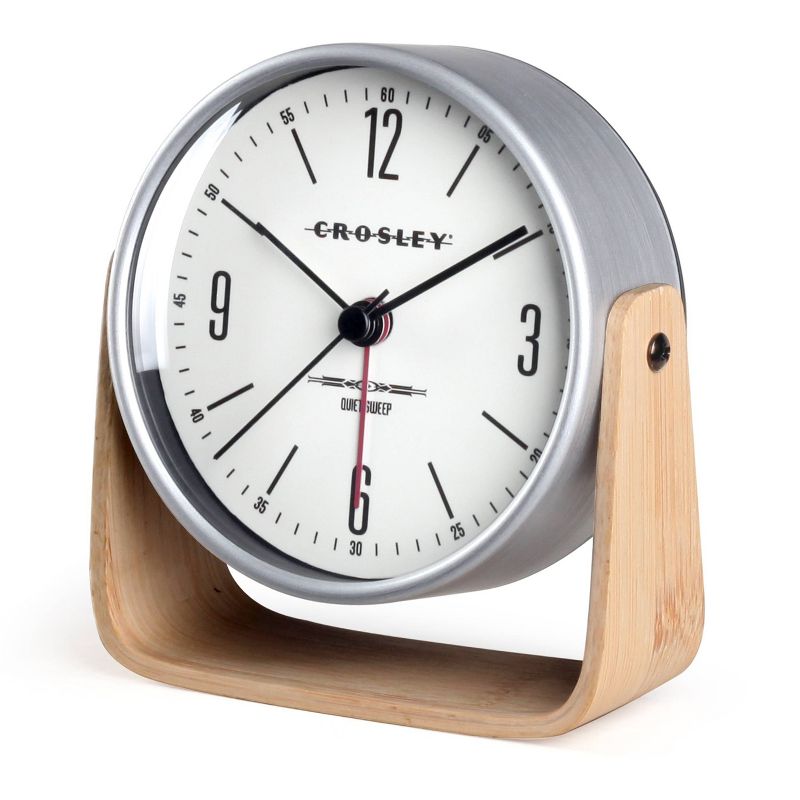 Analog Bamboo and Metal Tilt with Silent Sweep Movement Alarm Table Clock - Crosley, 3 of 7
