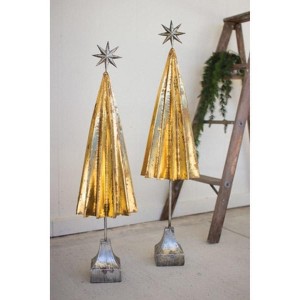 Folded Metal Trees Gold with Silver Star Set of 2 -34.25 inch Holiday Decor by Kalalou - 1 of 3
