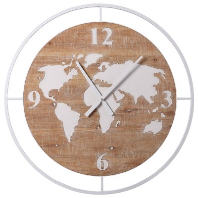 Wooden and Metal Wall Clock Brown - StyleCraft: Contemporary 35" Round Analog Display