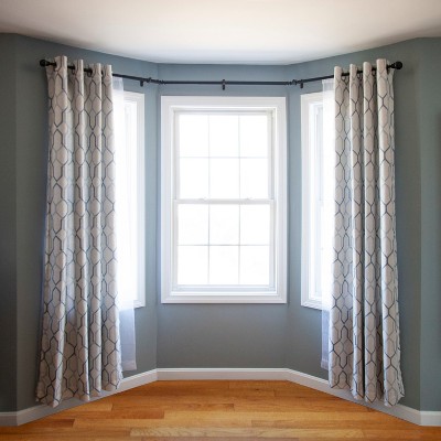 Black Adjustable Steel Bay Window Double Curtain Rod