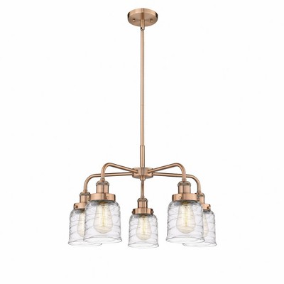Bell - 5 Light Stem Hung Chandelier In Art Deco Style-14.75 Inches Tall and 23 Inches Wide