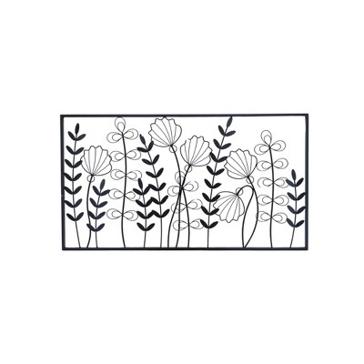 VIP Metal 39.37 in. Black Frame Rectangle Floral Leaves Wall Art