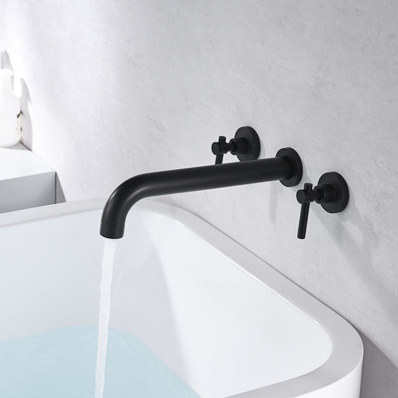 Sumerain Wall Mount Tub Filler High Flow Rate Matte Black Tub Faucet, Two Handles Solid Brass, 3 of 9
