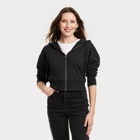 Women's Hooded Jacket Full-Zip Long Sleeve Solid Yoga Crop Top Hoodie  Sweatshirt