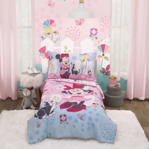 Disney Minnie Mouse Toddler Bed Set 4 Piece Fluttery Comforter Sheets 2dayShip 