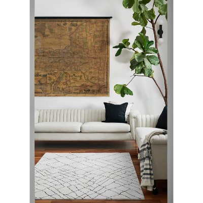 Ivory and Black Rectangular Synthetic Area Rug, 2' x 3'