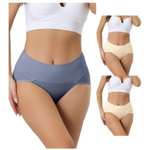 Allegra K Women's High-Waisted Stretch Tummy Control Breathable Comfortable Briefs 3 Packs - 1 of 4