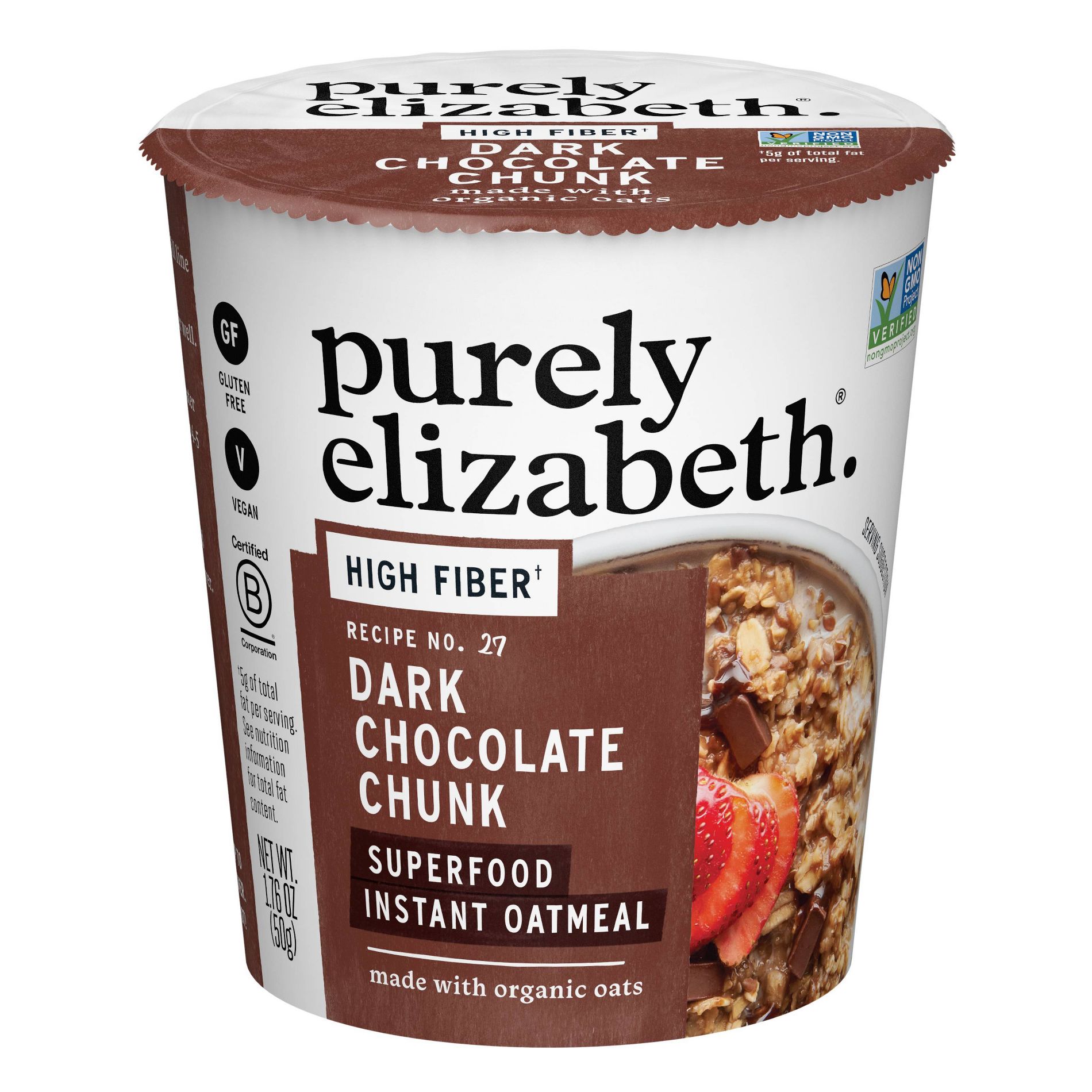 purely elizabeth. Gluten Free Double Chocolate Prebiotic Fiber Oatmeal Cup - 2oz