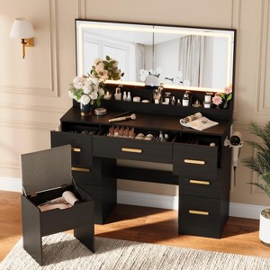Vanity Desk with Large Mirror and Lights, 3 Lighting Modes Adjustable Brightness, Vanity Table with Power Outlet & 8 Drawers for Bedroom - 1 of 4
