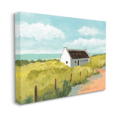 Stupell Industries White Cabin Architecture Grassy Coastal Beach Landscape