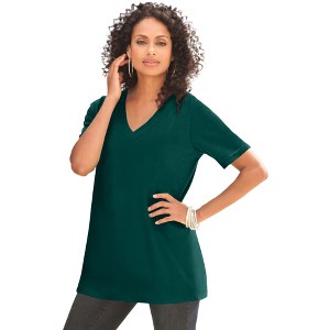 Roaman's Plus Size Cotton Ultimate V-Neck Tee - 1 of 4