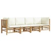 vidaXL Bamboo 4 Piece Patio Lounge Set with Cream White Cushions - Comfortable Outdoor Seating for Garden, Patio, Deck - Easy Assembly - 3 of 4