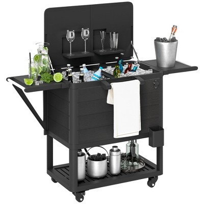 Outsunny 104 Quart Patio Cooler Cart, Outdoor Beverage Rolling Ice Chest with Bottle Opener and Shelves for Pool Deck BBQ Cookouts Party