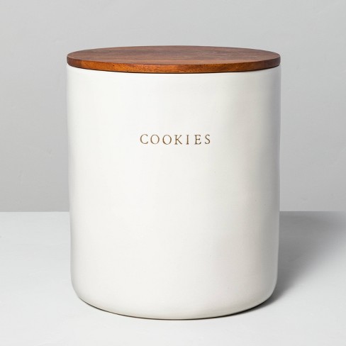 Download Stoneware Cookie Jar With Wood Lid Matte Sour Cream Hearth Hand With Magnolia Target