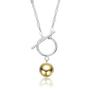 Guili Sterling Silver Two-Tone Necklace with White Gold Plated Chain and 14K Gold Plated Sphere Pendant - Modern Toggle Design for Elegant Style - 1 of 2