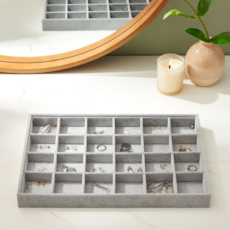 Juvale Velvet Jewelry Tray, Stackable 24 Grid Organizer for Earrings, Rings (Gray, 14x10 in), 3 of 9