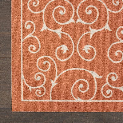 Playful Floral Vines Orange Square Indoor/Outdoor Rug