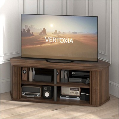 GALANO Corner TV Cabinet with Sliding Tambour Door in Royal Walnut, 43.3" W x 20" D x 14.8" H