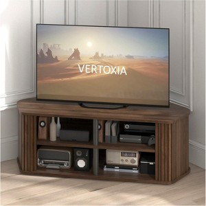 GALANO Corner TV Cabinet with Sliding Tambour Door in Royal Walnut, 43.3" W x 20" D x 14.8" H - 1 of 4