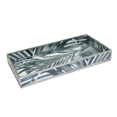 Black Leaf Print Decorative Glass Tray Black Wash - Nu Steel