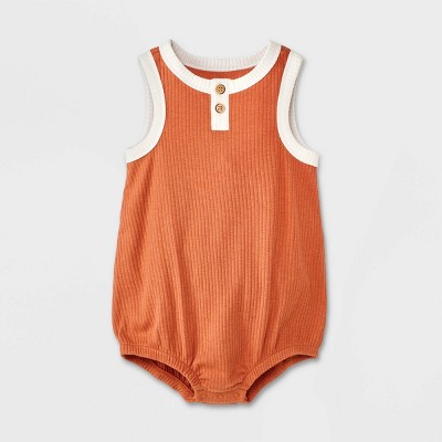 Image of Baby Solid Henley Romper - Cat & Jack™ Brown 12M